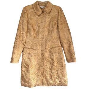 ICE Brocade Paisley Car Coat Women's 6 Gold Jacquard Dressy Old Money Topper